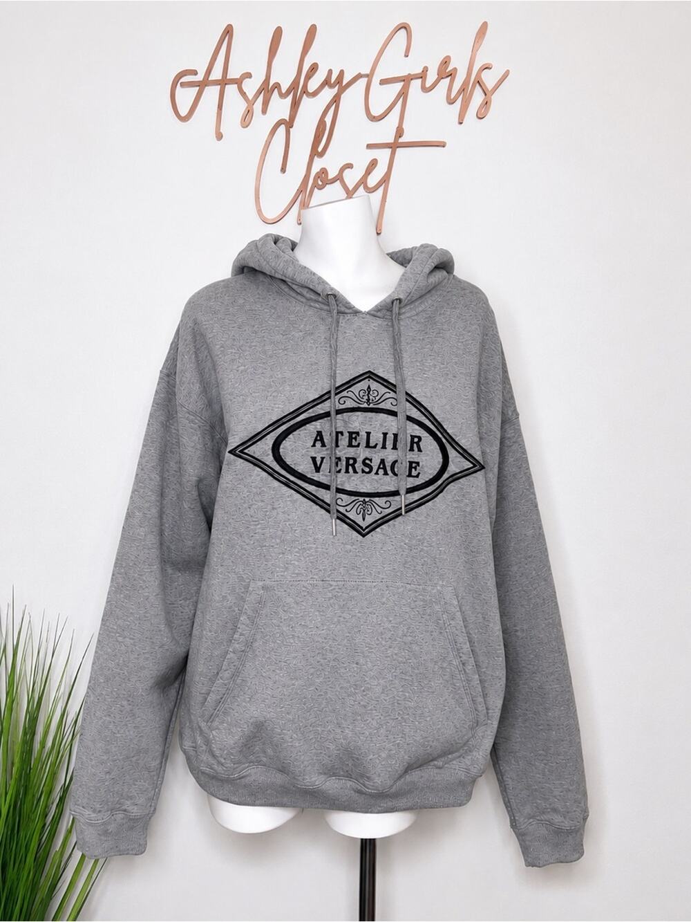 Versace Atelier Grey Logo Hoodie Size 2XL Made in Italy Authentic